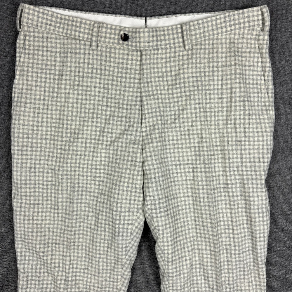 Suitsupply Brescia Pants Men 37x35 Alpaca Wool Gray Check Flannel Dress Trousers
